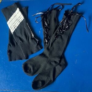 Bundle of upcycled fingerless gloves and matching ribbon Lace-Up Socks